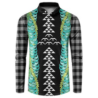 Black Palaka Hawaii Iwa Bird Button Sweatshirt Hawaiian Kakau Jade Vine Lei LT14 Black - Polynesian Pride