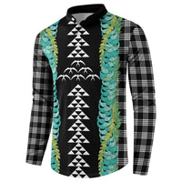 Black Palaka Hawaii Iwa Bird Button Sweatshirt Hawaiian Kakau Jade Vine Lei LT14 - Polynesian Pride