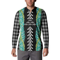 Black Palaka Hawaii Iwa Bird Button Sweatshirt Hawaiian Kakau Jade Vine Lei LT14 - Polynesian Pride