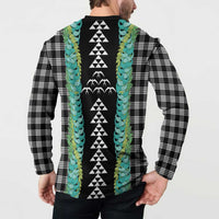 Black Palaka Hawaii Iwa Bird Button Sweatshirt Hawaiian Kakau Jade Vine Lei LT14 - Polynesian Pride