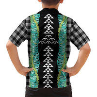 Black Palaka Hawaii Iwa Bird Family Matching Long Sleeve Bodycon Dress and Hawaiian Shirt Hawaiian Kakau Jade Vine Lei - Polynesian Pride