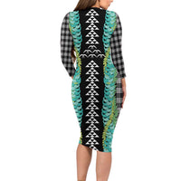 Black Palaka Hawaii Iwa Bird Family Matching Long Sleeve Bodycon Dress and Hawaiian Shirt Hawaiian Kakau Jade Vine Lei - Polynesian Pride