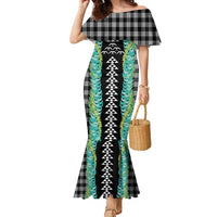 Black Palaka Hawaii Iwa Bird Family Matching Mermaid Dress and Hawaiian Shirt Hawaiian Kakau Jade Vine Lei - Polynesian Pride