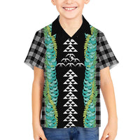 Black Palaka Hawaii Iwa Bird Family Matching Off The Shoulder Long Sleeve Dress and Hawaiian Shirt Hawaiian Kakau Jade Vine Lei - Polynesian Pride