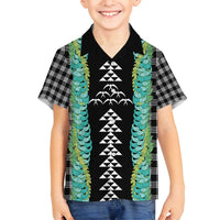 Black Palaka Hawaii Iwa Bird Family Matching Off Shoulder Short Dress and Hawaiian Shirt Hawaiian Kakau Jade Vine Lei - Polynesian Pride