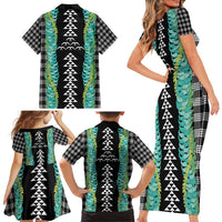 Black Palaka Hawaii Iwa Bird Family Matching Short Sleeve Bodycon Dress and Hawaiian Shirt Hawaiian Kakau Jade Vine Lei - Polynesian Pride