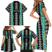 Black Palaka Hawaii Iwa Bird Family Matching Short Sleeve Bodycon Dress and Hawaiian Shirt Hawaiian Kakau Jade Vine Lei - Polynesian Pride
