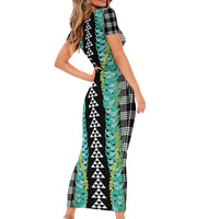 Black Palaka Hawaii Iwa Bird Family Matching Short Sleeve Bodycon Dress and Hawaiian Shirt Hawaiian Kakau Jade Vine Lei - Polynesian Pride