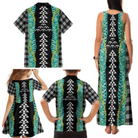 Black Palaka Hawaii Iwa Bird Family Matching Tank Maxi Dress and Hawaiian Shirt Hawaiian Kakau Jade Vine Lei - Polynesian Pride