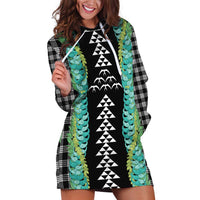 Black Palaka Hawaii Iwa Bird Hoodie Dress Hawaiian Kakau Jade Vine Lei - Polynesian Pride