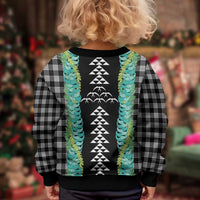Black Palaka Hawaii Iwa Bird Kid Ugly Christmas Sweater Hawaiian Kakau Jade Vine Lei - Polynesian Pride