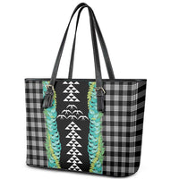 Black Palaka Hawaii Iwa Bird Leather Tote Bag Hawaiian Kakau Jade Vine Lei - Polynesian Pride