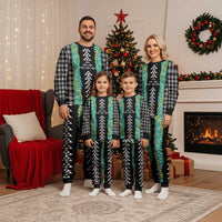 Black Palaka Hawaii Iwa Bird Christmas Pajama Set Hawaiian Kakau Jade Vine Lei - Polynesian Pride
