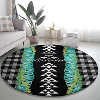 Black Palaka Hawaii Iwa Bird Round Carpet Hawaiian Kakau Jade Vine Lei - Polynesian Pride