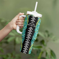Black Palaka Hawaii Iwa Bird Tumbler With Handle Hawaiian Kakau Jade Vine Lei - Polynesian Pride