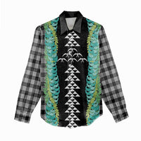 Black Palaka Hawaii Iwa Bird Women Casual Shirt Hawaiian Kakau Jade Vine Lei - Polynesian Pride