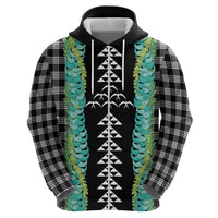 Black Palaka Hawaii Iwa Bird Zip Hoodie Hawaiian Kakau Jade Vine Lei - Polynesian Pride