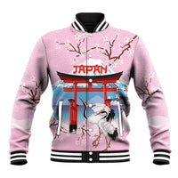 Japanese Torii Gate Cranes Personalised Baseball Jacket Fuji Mount Sakura Seigaiha Pattern LT14 Unisex Pink - Polynesian Pride