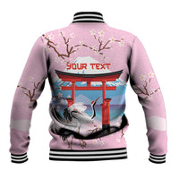 Japanese Torii Gate Cranes Personalised Baseball Jacket Fuji Mount Sakura Seigaiha Pattern LT14 - Polynesian Pride