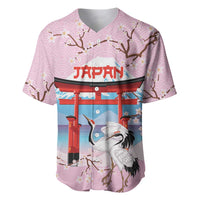 Japanese Torii Gate Cranes Personalised Baseball Jersey Fuji Mount Sakura Seigaiha Pattern LT14 Pink - Polynesian Pride