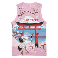 Japanese Torii Gate Cranes Personalised Basketball Jersey Fuji Mount Sakura Seigaiha Pattern LT14 - Polynesian Pride