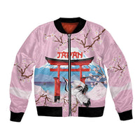Japanese Torii Gate Cranes Personalised Bomber Jacket Fuji Mount Sakura Seigaiha Pattern LT14 Unisex Pink - Polynesian Pride