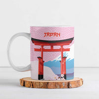 Japanese Torii Gate Cranes Personalised Ceramic Mug Fuji Mount Sakura Seigaiha Pattern LT14 Pink - Polynesian Pride