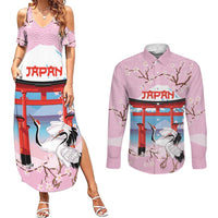 Japanese Torii Gate Cranes Personalised Couples Matching Summer Maxi Dress and Long Sleeve Button Shirt Fuji Mount Sakura Seigaiha Pattern LT14 Pink - Polynesian Pride