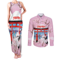 Japanese Torii Gate Cranes Personalised Couples Matching Tank Maxi Dress and Long Sleeve Button Shirt Fuji Mount Sakura Seigaiha Pattern LT14 Pink - Polynesian Pride