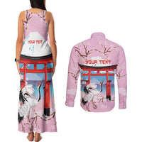 Japanese Torii Gate Cranes Personalised Couples Matching Tank Maxi Dress and Long Sleeve Button Shirt Fuji Mount Sakura Seigaiha Pattern LT14 - Polynesian Pride