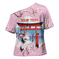 Japanese Torii Gate Cranes Personalised Cross Shoulder Shirt Fuji Mount Sakura Seigaiha Pattern LT14 - Polynesian Pride