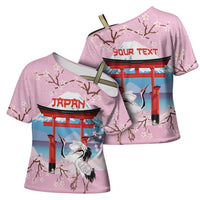 Japanese Torii Gate Cranes Personalised Cross Shoulder Shirt Fuji Mount Sakura Seigaiha Pattern LT14 - Polynesian Pride