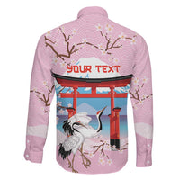 Japanese Torii Gate Cranes Personalised Family Matching Long Sleeve Bodycon Dress and Hawaiian Shirt Fuji Mount Sakura Seigaiha Pattern