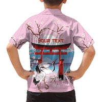 Japanese Torii Gate Cranes Personalised Family Matching Off The Shoulder Long Sleeve Dress and Hawaiian Shirt Fuji Mount Sakura Seigaiha Pattern