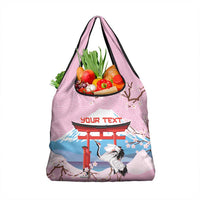 Japanese Torii Gate Cranes Personalised Grocery Bag Fuji Mount Sakura Seigaiha Pattern LT14 1-pack One Size Pink - Polynesian Pride