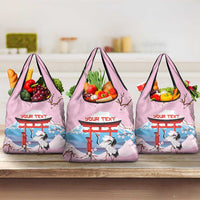 Japanese Torii Gate Cranes Personalised Grocery Bag Fuji Mount Sakura Seigaiha Pattern LT14 3-pack One Size Pink - Polynesian Pride