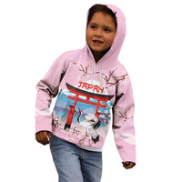 Japanese Torii Gate Cranes Personalised Kid Hoodie Fuji Mount Sakura Seigaiha Pattern LT14 - Polynesian Pride