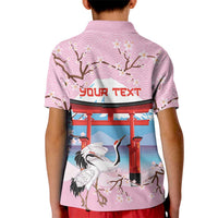 Japanese Torii Gate Cranes Personalised Kid Polo Shirt Fuji Mount Sakura Seigaiha Pattern LT14 - Polynesian Pride