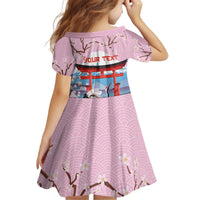 Japanese Torii Gate Cranes Personalised Kid Short Sleeve Dress Fuji Mount Sakura Seigaiha Pattern LT14 - Polynesian Pride