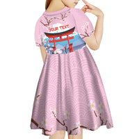 Japanese Torii Gate Cranes Personalised Kid Short Sleeve Dress Fuji Mount Sakura Seigaiha Pattern LT14 - Polynesian Pride