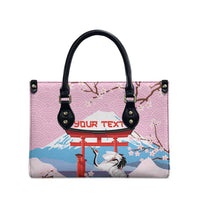 Japanese Torii Gate Cranes Personalised Leather Bag Fuji Mount Sakura Seigaiha Pattern LT14 - Polynesian Pride