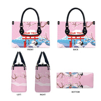 Japanese Torii Gate Cranes Personalised Leather Bag Fuji Mount Sakura Seigaiha Pattern LT14 - Polynesian Pride