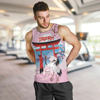 Japanese Torii Gate Cranes Personalised Men Tank Top Fuji Mount Sakura Seigaiha Pattern LT14 Pink - Polynesian Pride