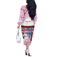 Japanese Torii Gate Cranes Personalised Off The Shoulder Long Sleeve Dress Fuji Mount Sakura Seigaiha Pattern LT14 - Polynesian Pride