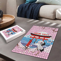 Japanese Torii Gate Cranes Personalised Puzzle Fuji Mount Sakura Seigaiha Pattern LT14 - Polynesian Pride