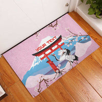 Japanese Torii Gate Cranes Personalised Rubber Doormat Fuji Mount Sakura Seigaiha Pattern LT14 - Polynesian Pride