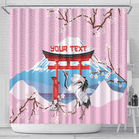 Japanese Torii Gate Cranes Personalised Shower Curtain Fuji Mount Sakura Seigaiha Pattern LT14 - Polynesian Pride