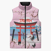Japanese Torii Gate Cranes Personalised Sleeveless Puffer Jacket Fuji Mount Sakura Seigaiha Pattern LT14 Unisex Pink - Polynesian Pride