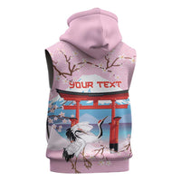 Japanese Torii Gate Cranes Personalised Sleeveless Zip Hoodie Fuji Mount Sakura Seigaiha Pattern LT14 - Polynesian Pride