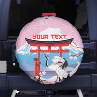 Japanese Torii Gate Cranes Personalised Spare Tire Cover Fuji Mount Sakura Seigaiha Pattern LT14 No hole Pink - Polynesian Pride